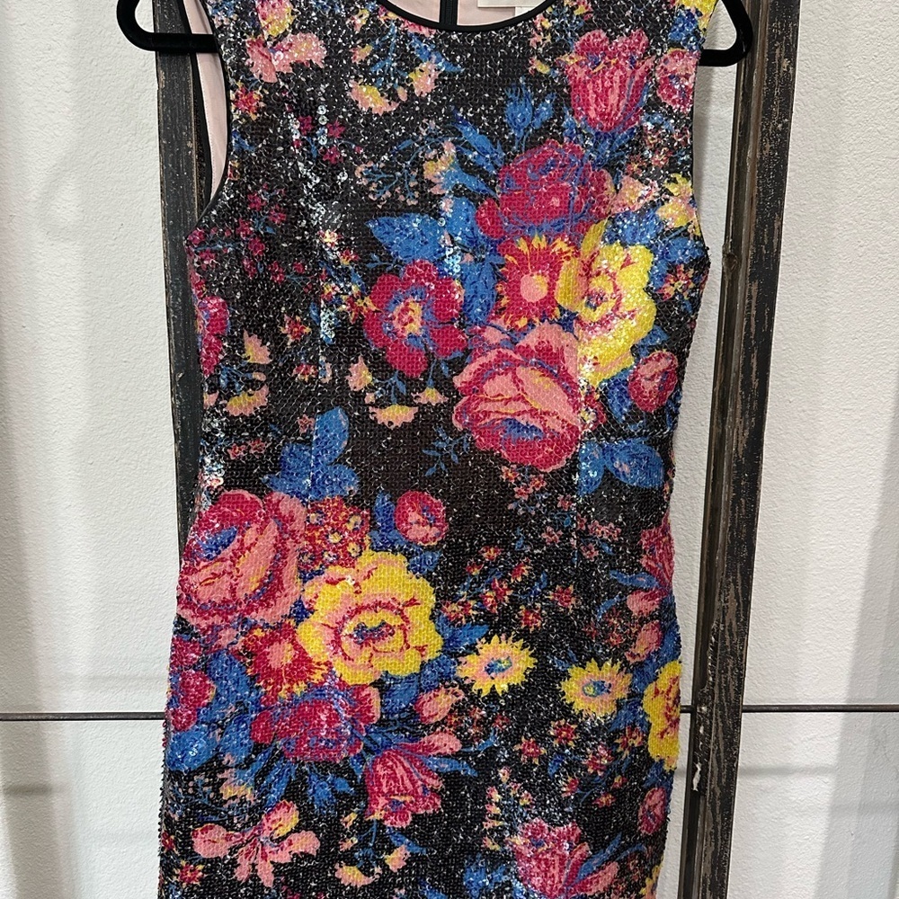 Diane Von Furstenberg Mini Cocktail Party Dress Women Sz 6 Floral Sequin 1/2 Zip